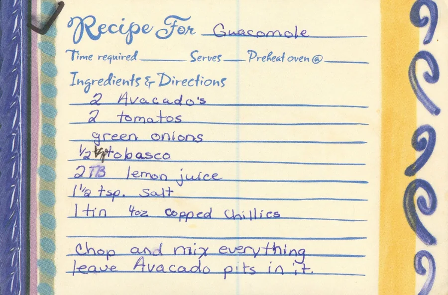 Scanned recipe card, page 1