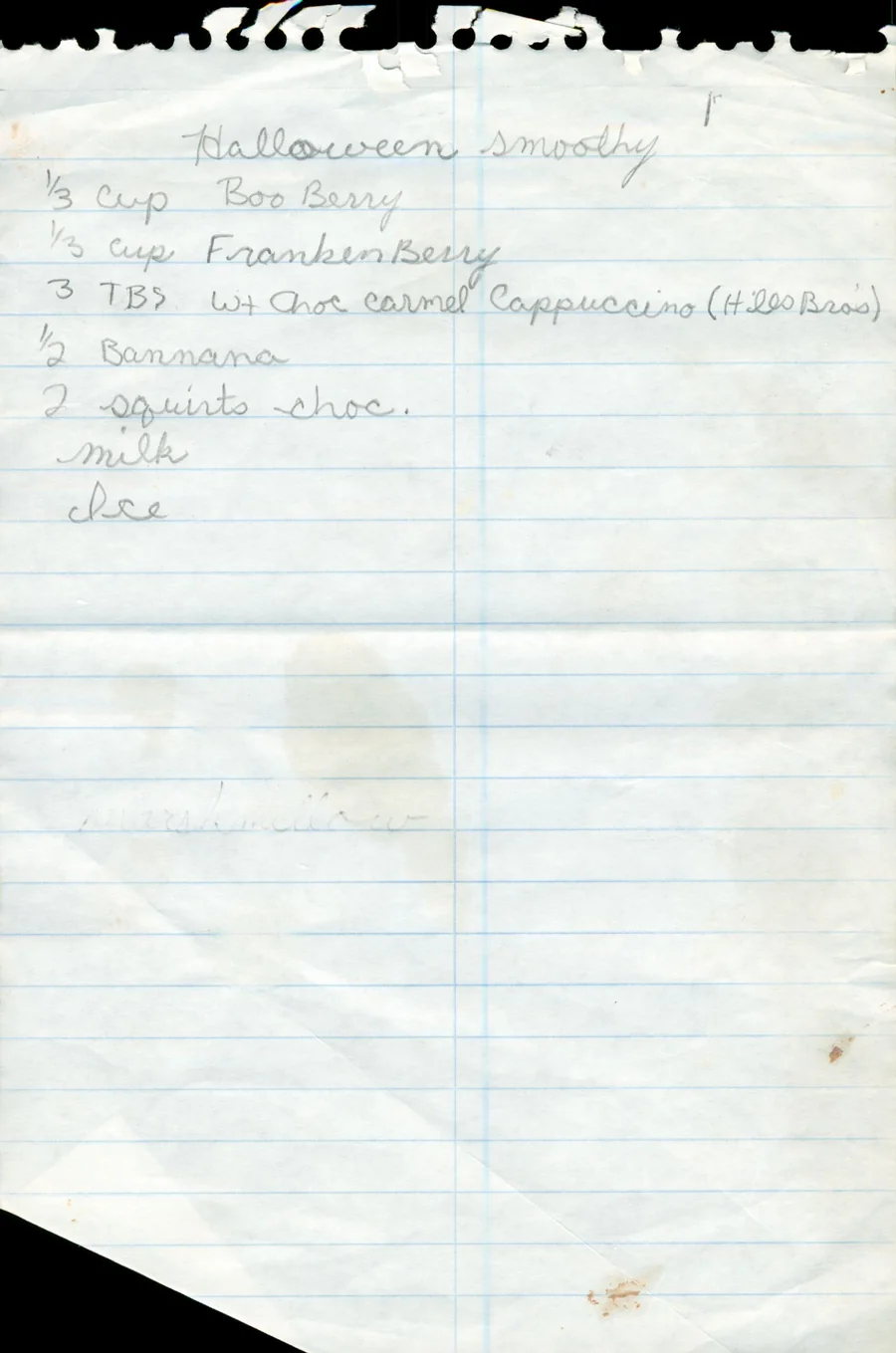 Scanned recipe card, page 1