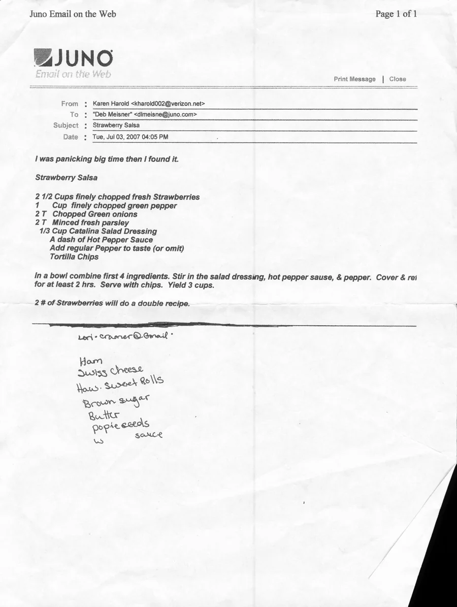 Scanned recipe card, page 1