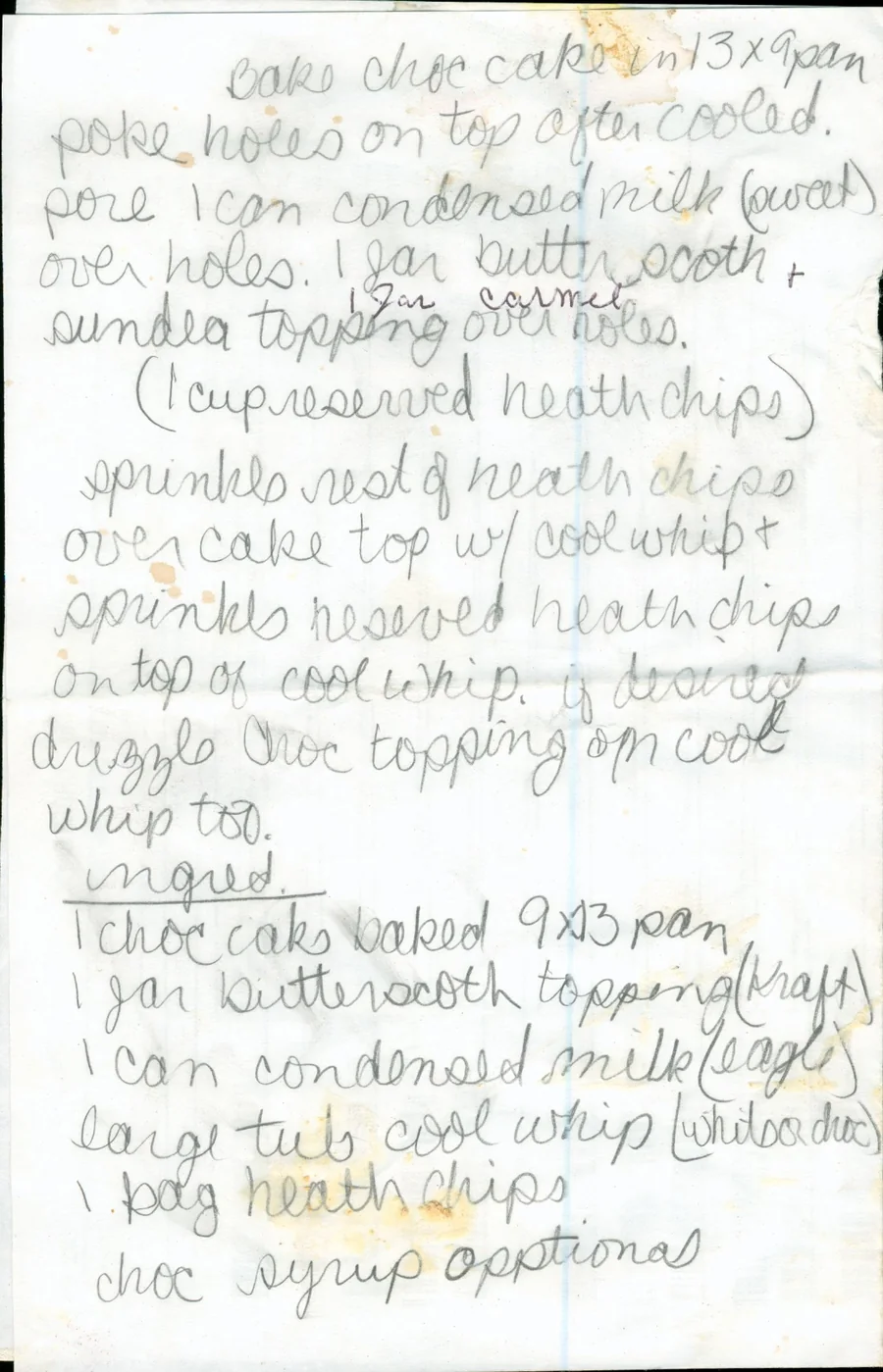 Scanned recipe card, page 1