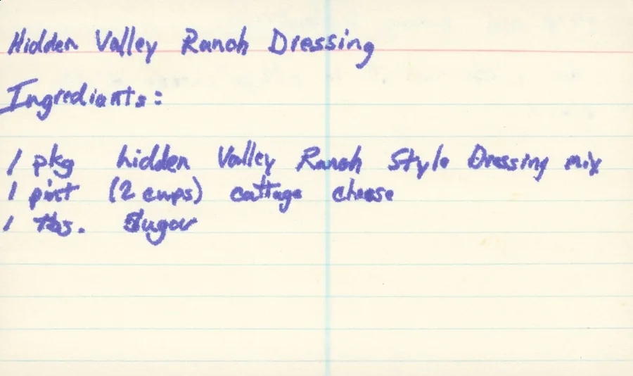 Scanned recipe card, page 1