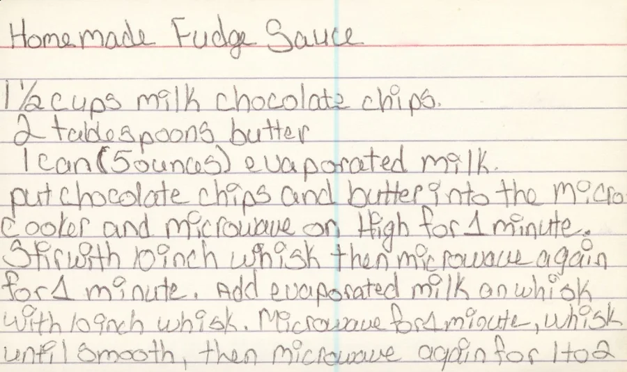 Scanned recipe card, page 1