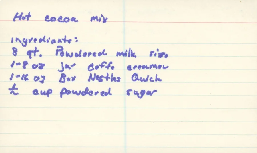 Scanned recipe card, page 1