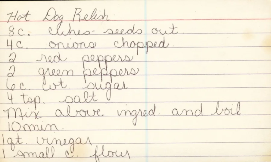Scanned recipe card, page 1