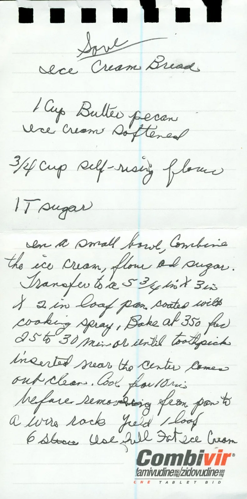 Scanned recipe card, page 1