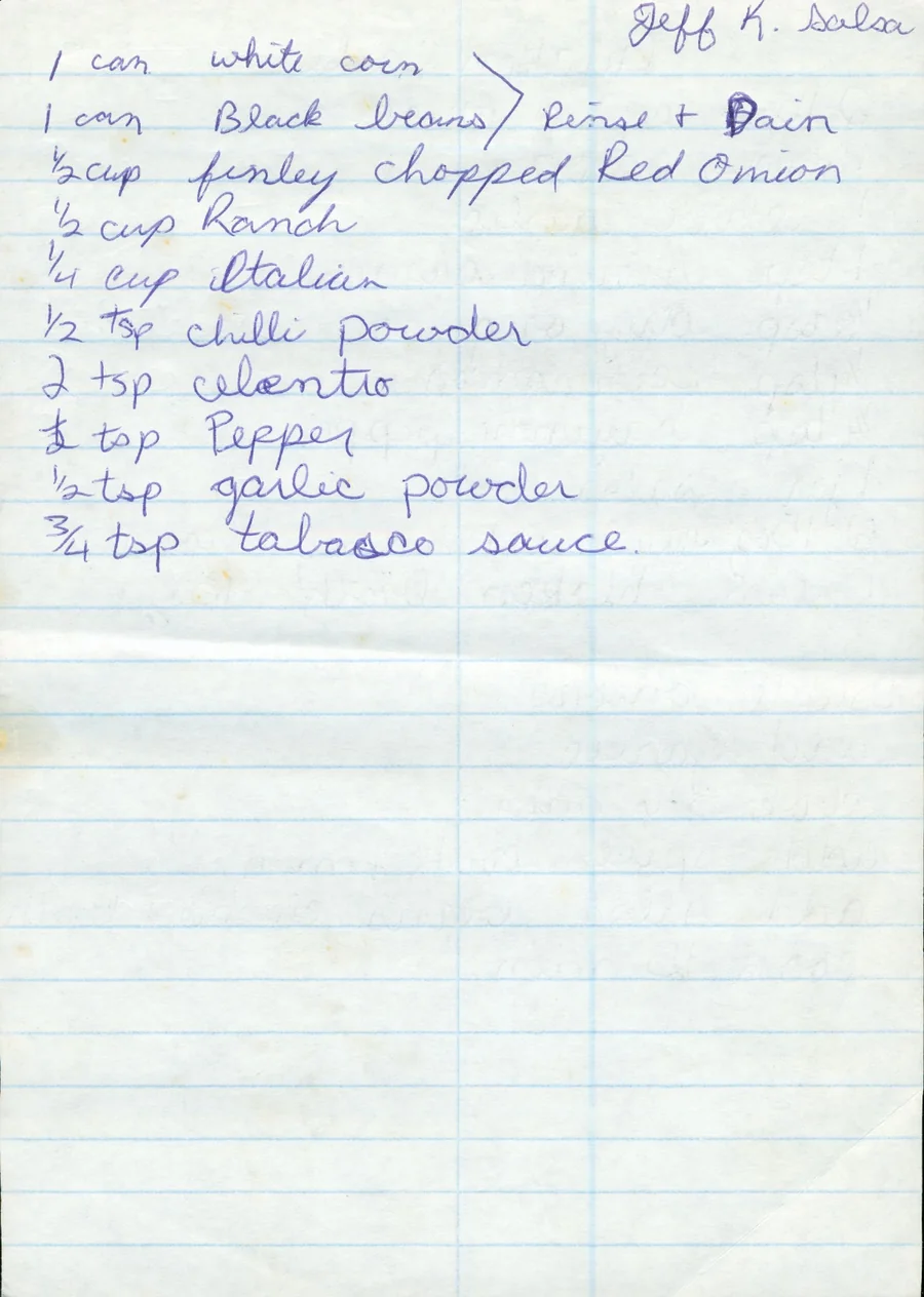 Scanned recipe card, page 1