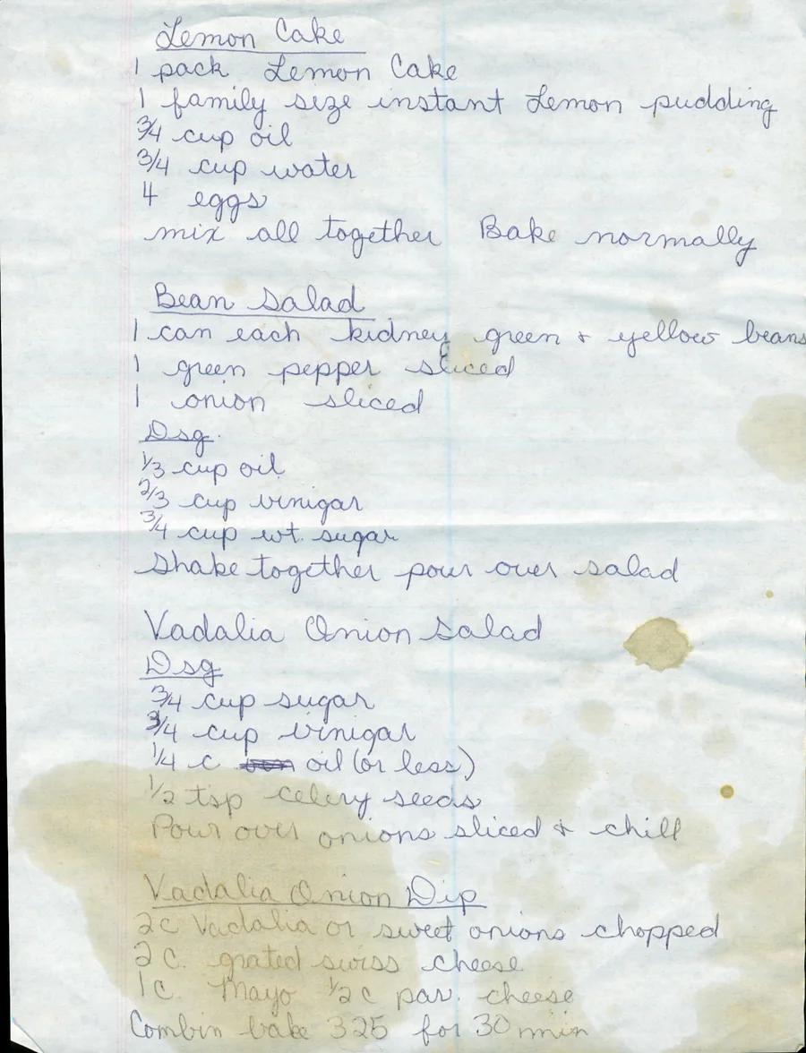 Scanned recipe card, page 1