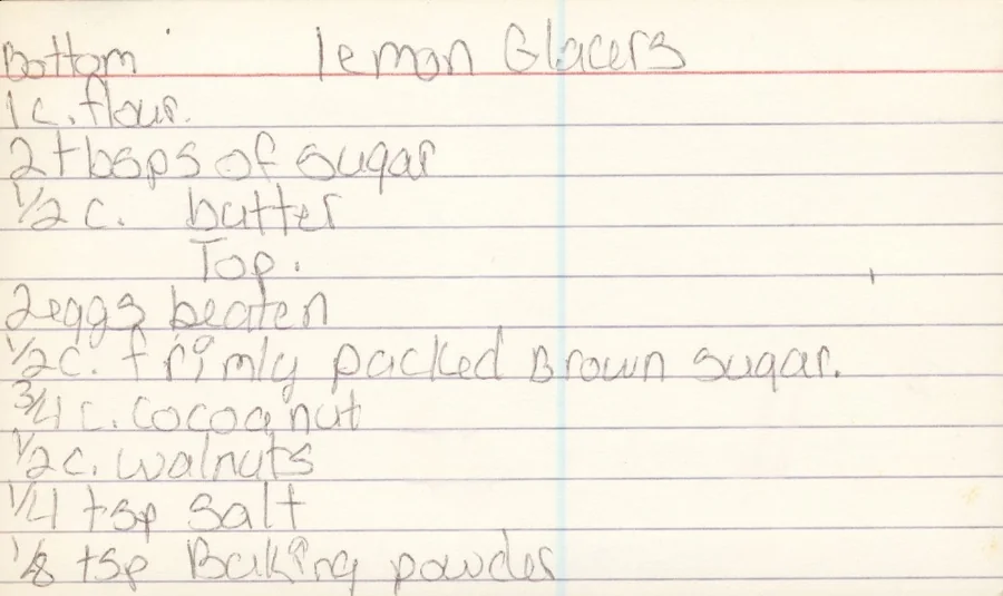 Scanned recipe card, page 1