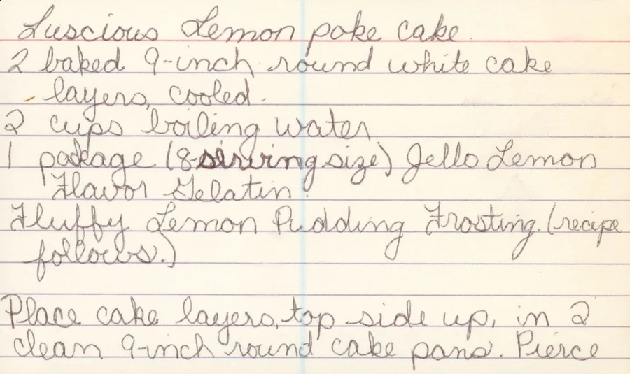 Scanned recipe card, page 1