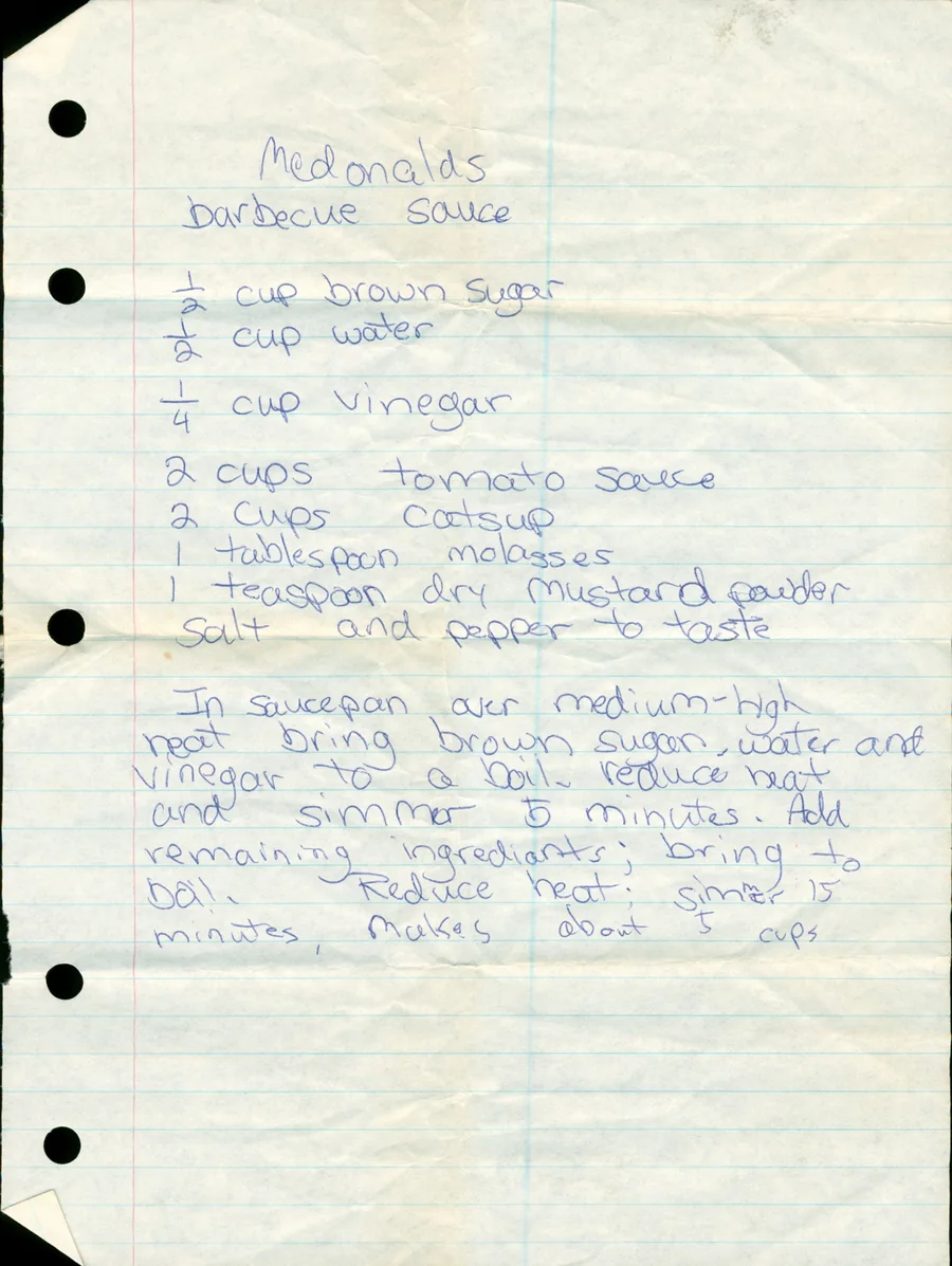 Scanned recipe card, page 1