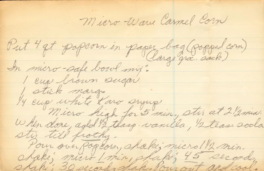 Scanned recipe card, page 1