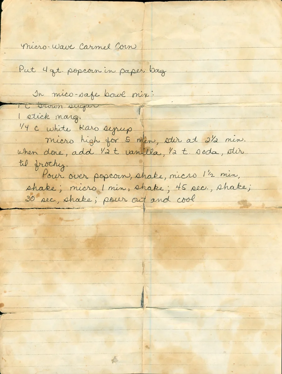 Scanned recipe card, page 1