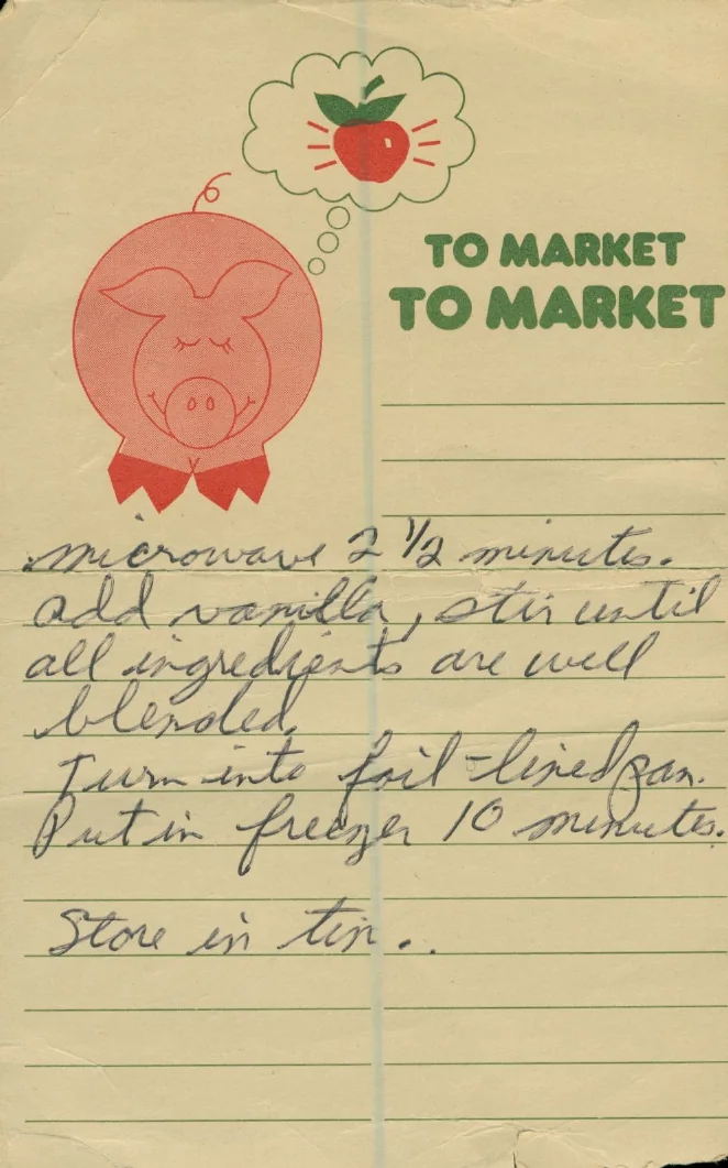 Scanned recipe card, page 1