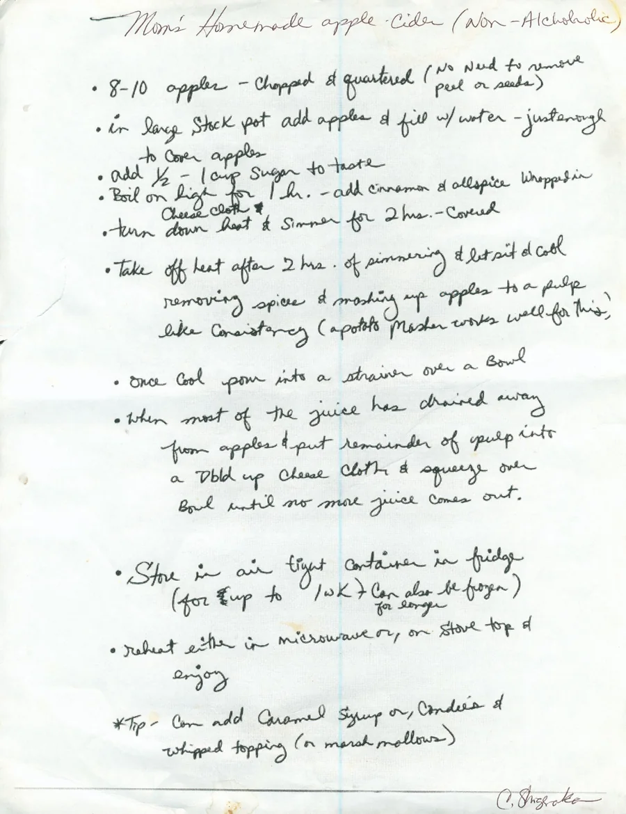 Scanned recipe card, page 1