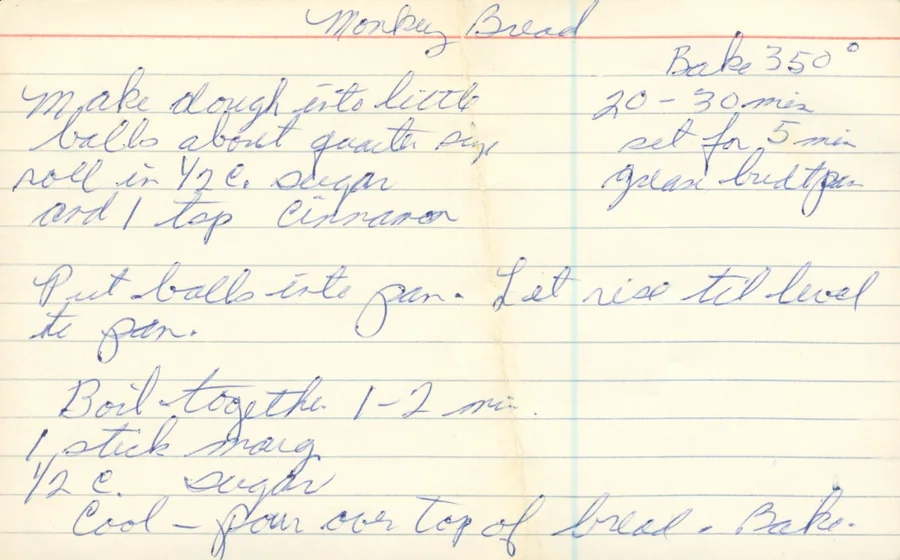 Scanned recipe card, page 1