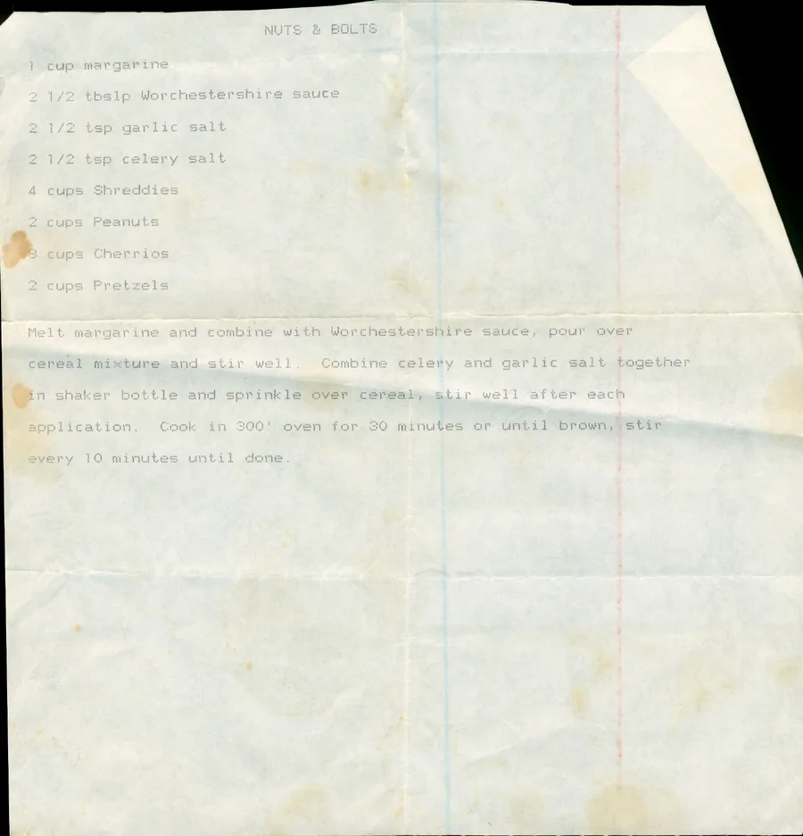 Scanned recipe card, page 1