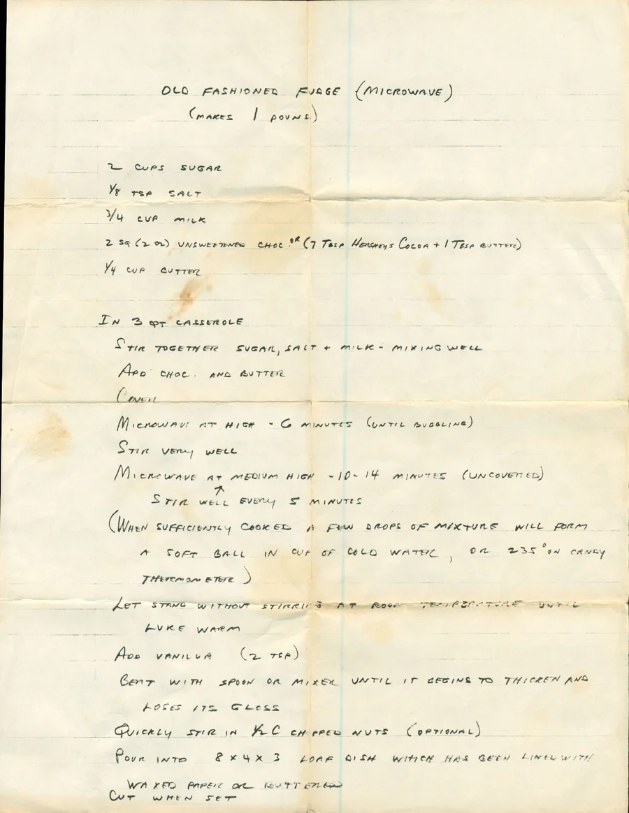 Scanned recipe card, page 1