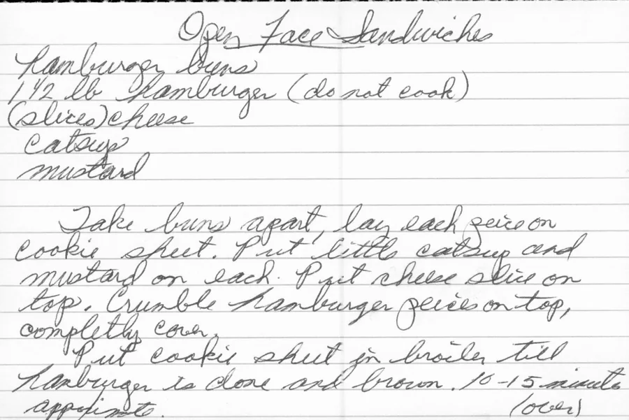 Scanned recipe card, page 1