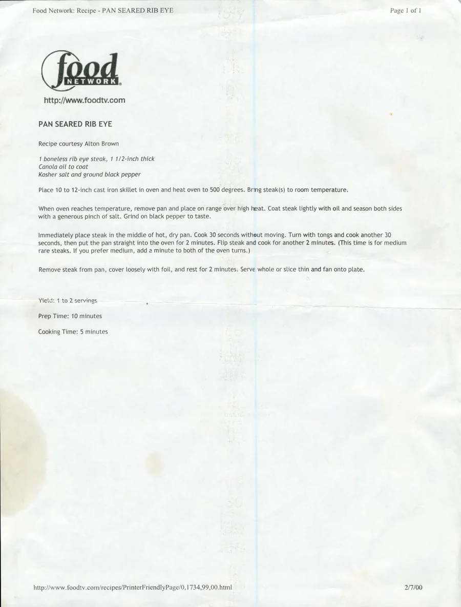 Scanned recipe card, page 1