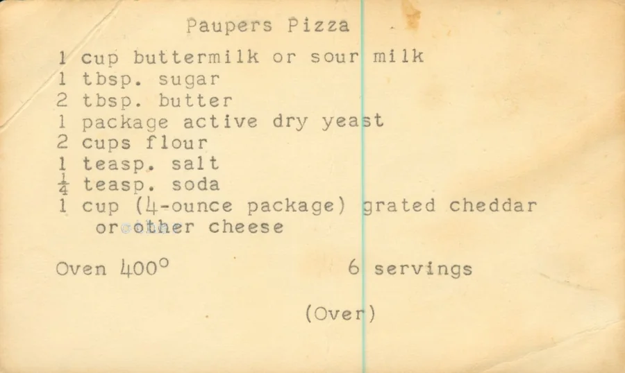 Scanned recipe card, page 1