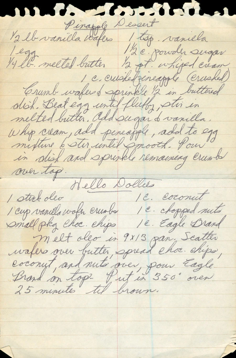 Scanned recipe card, page 1