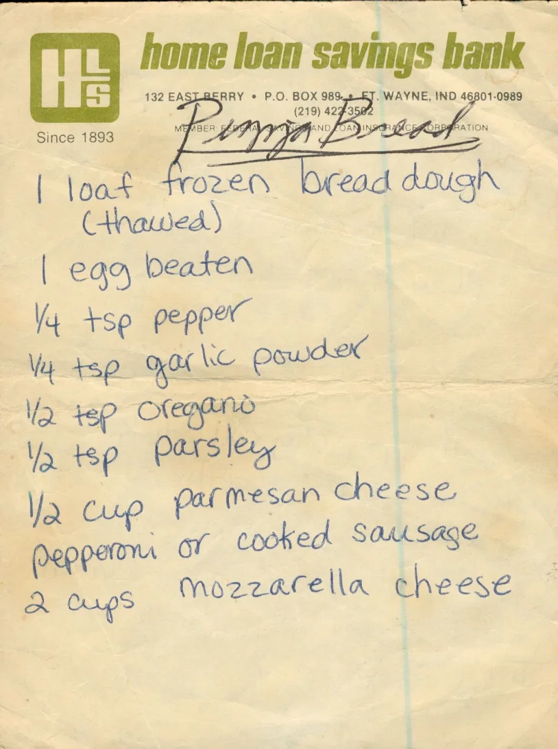 Scanned recipe card, page 1