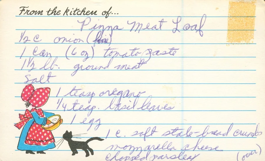 Scanned recipe card, page 1