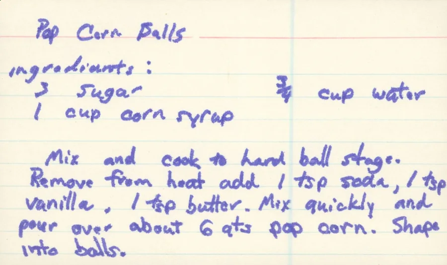 Scanned recipe card, page 1