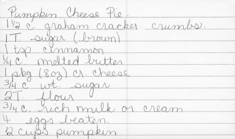 Scanned recipe card, page 1