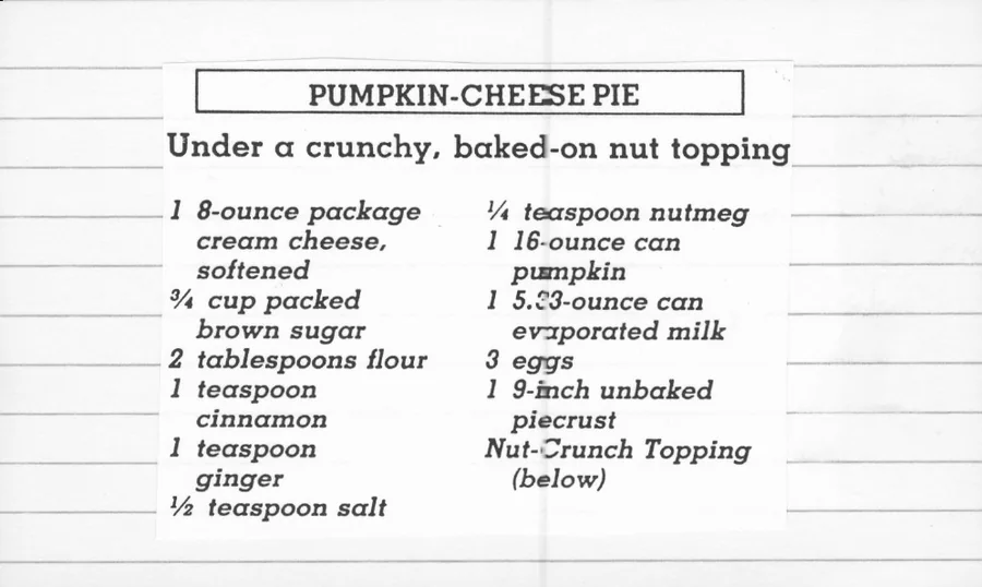Scanned recipe card, page 1