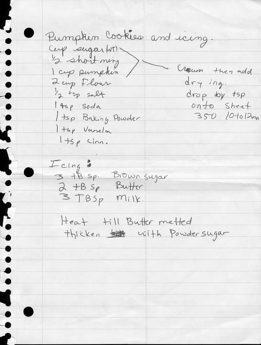 Scanned recipe card, page 1
