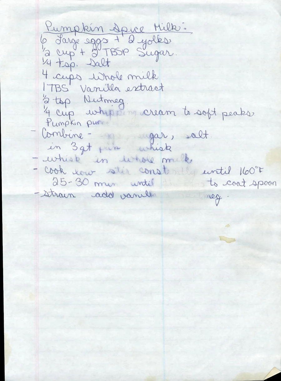 Scanned recipe card, page 1