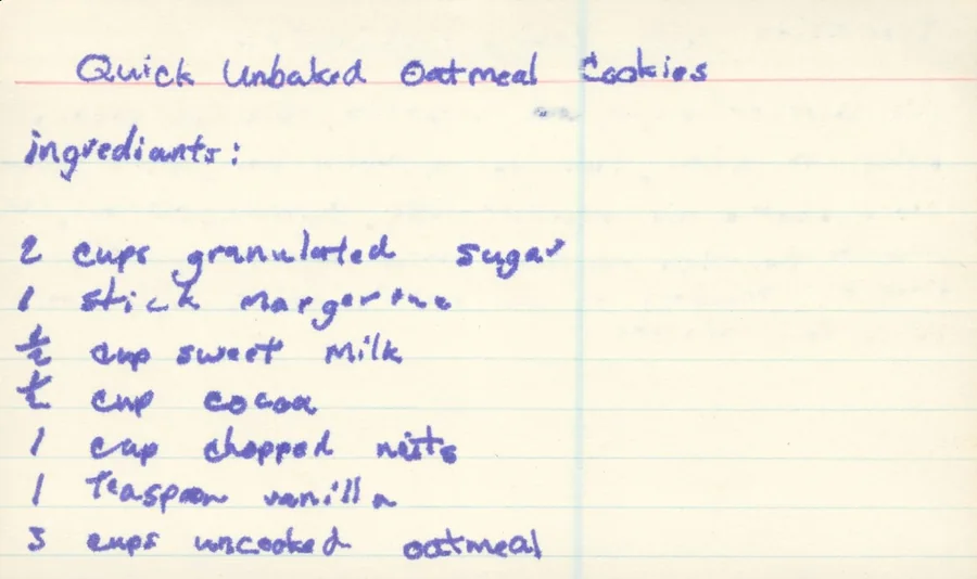 Scanned recipe card, page 1