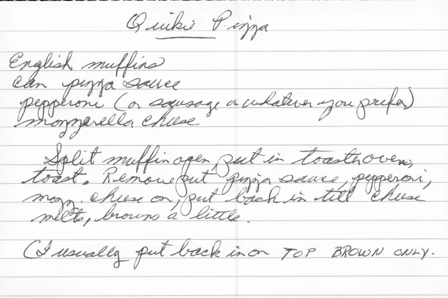 Scanned recipe card, page 1