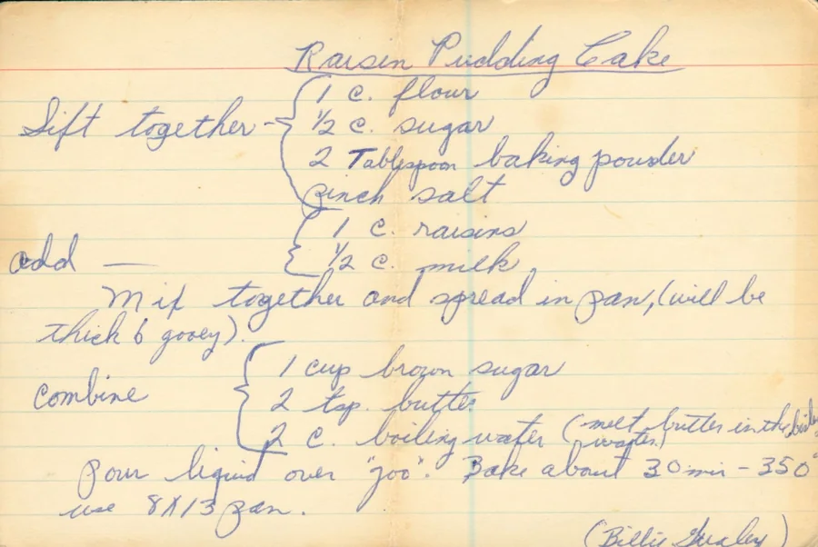Scanned recipe card, page 1