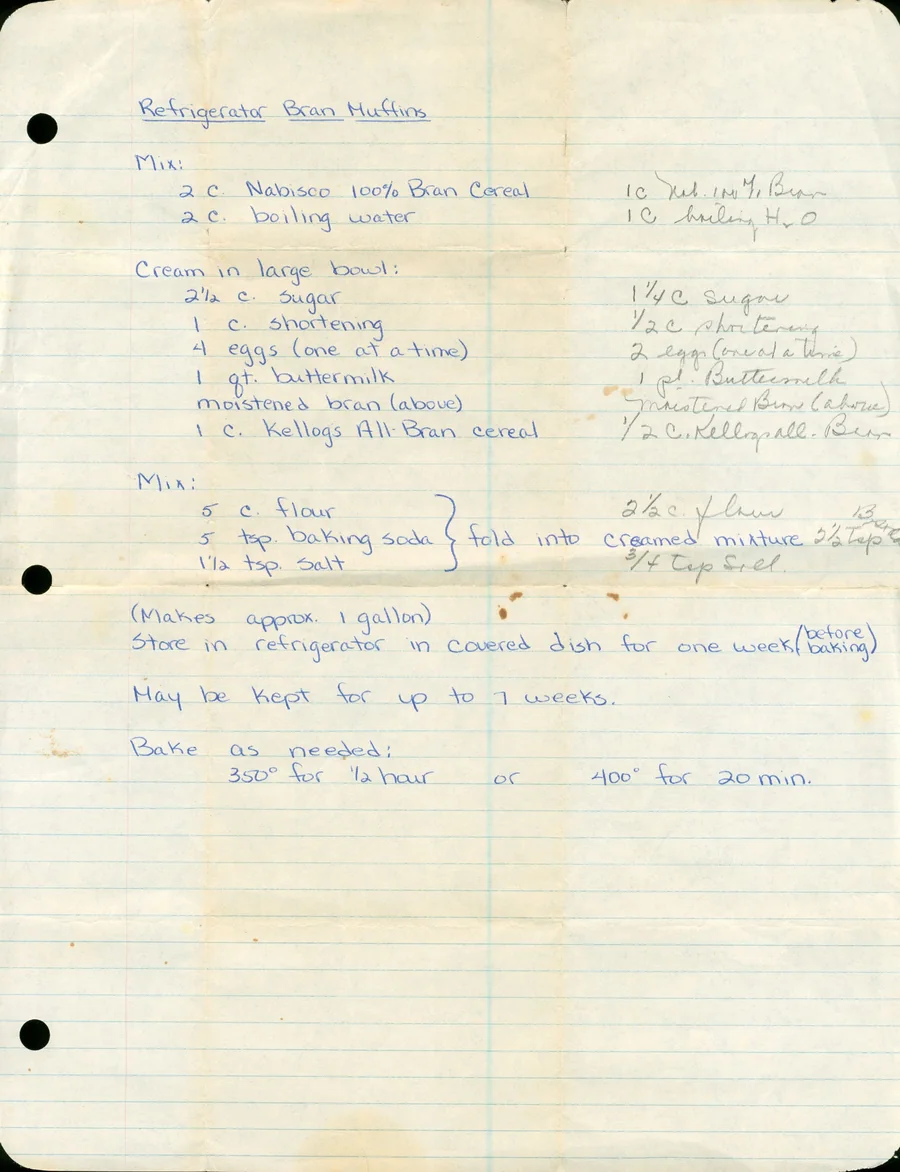Scanned recipe card, page 1