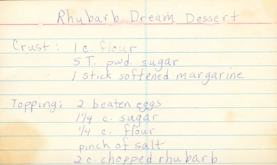 Scanned recipe card, page 1