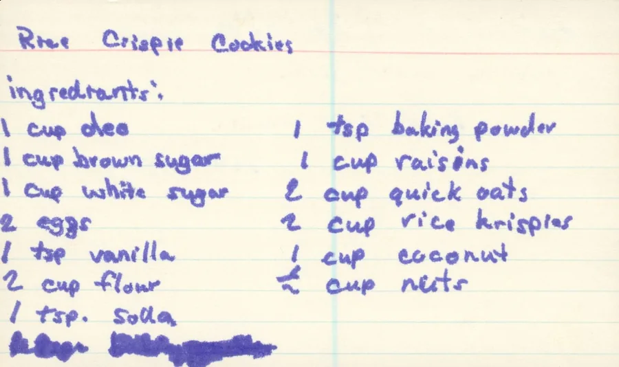 Scanned recipe card, page 1