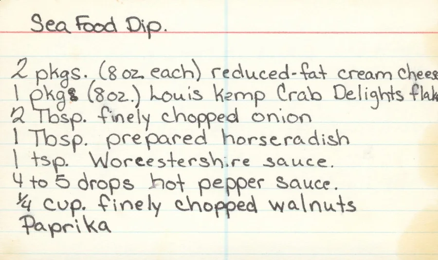 Scanned recipe card, page 1