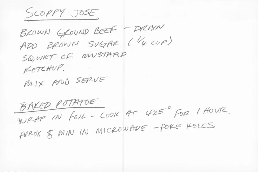 Scanned recipe card, page 1