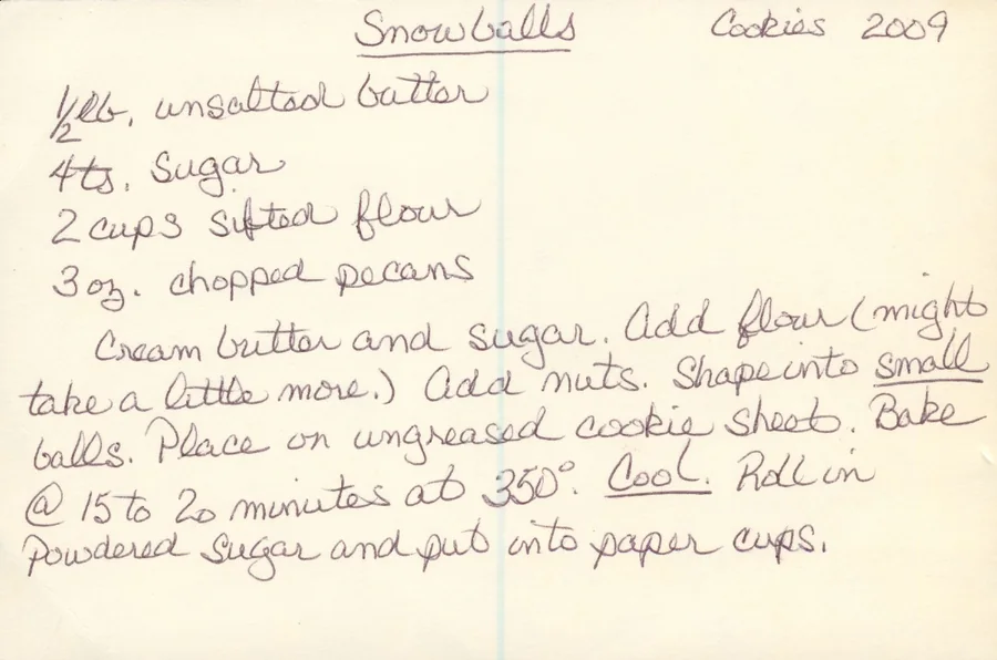 Scanned recipe card, page 1