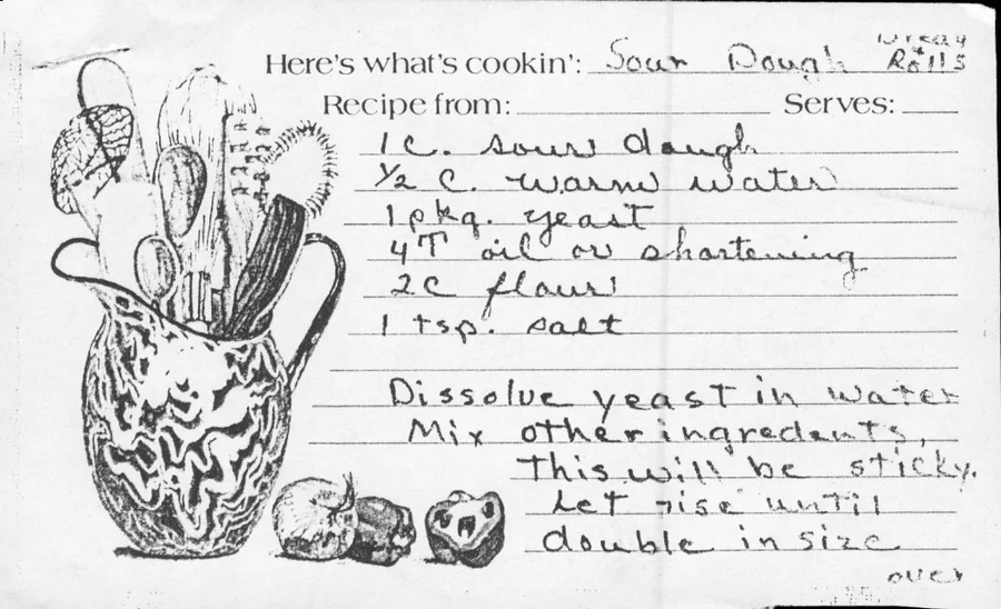 Scanned recipe card, page 1