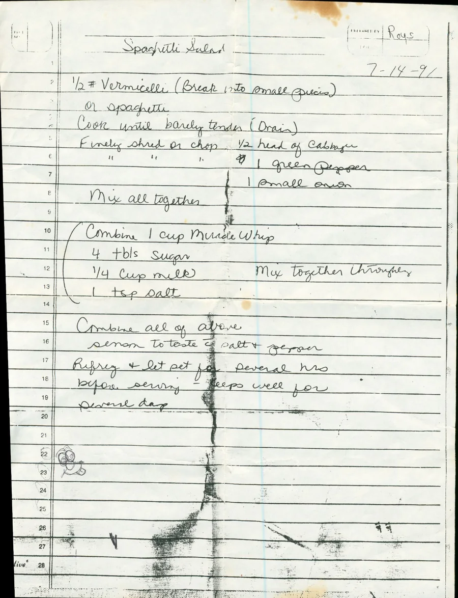 Scanned recipe card, page 1