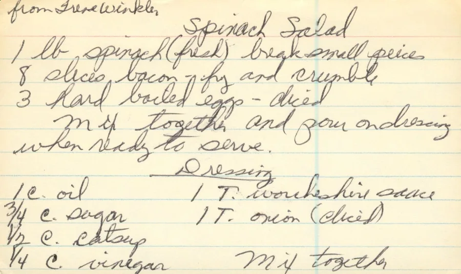 Scanned recipe card, page 1