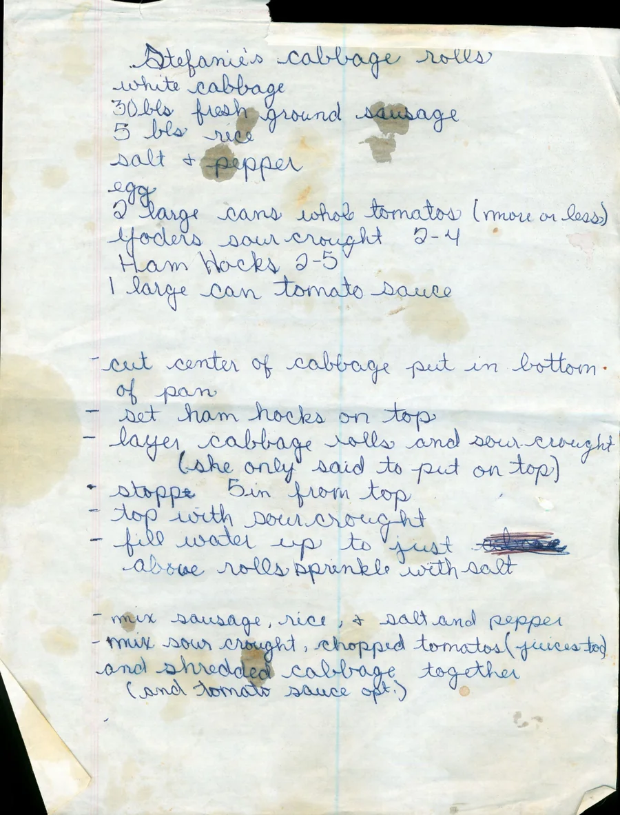 Scanned recipe card, page 1