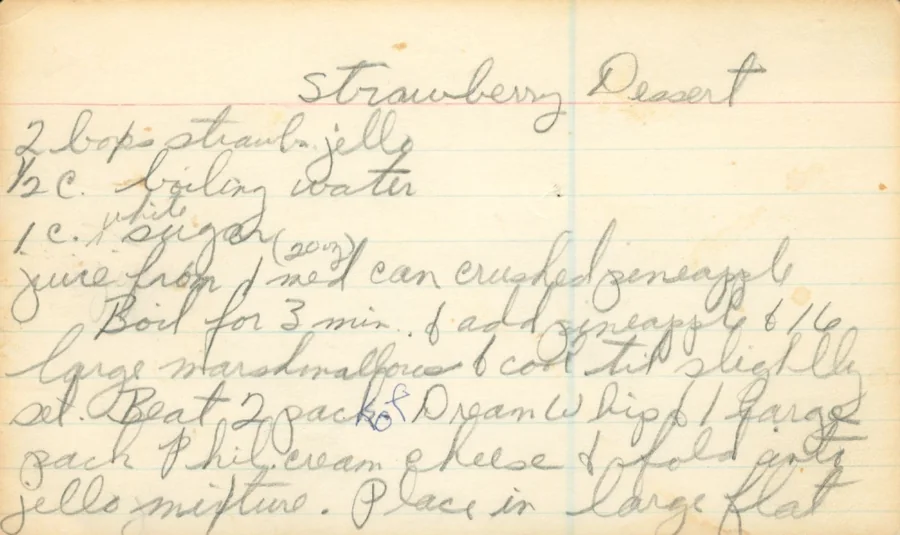 Scanned recipe card, page 1