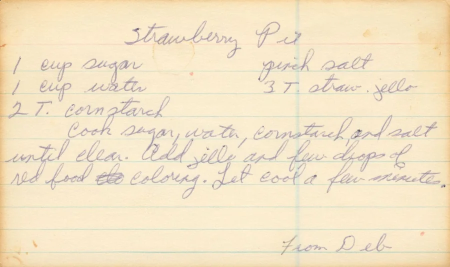 Scanned recipe card, page 1