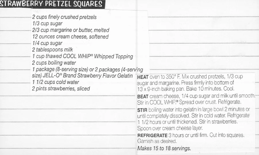 Scanned recipe card, page 1