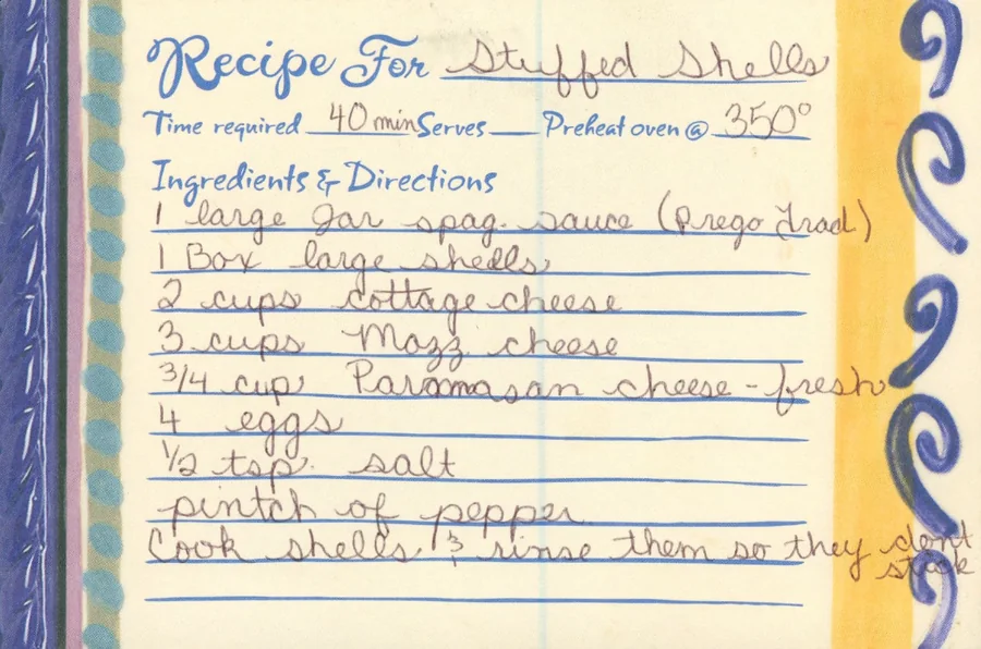 Scanned recipe card, page 1