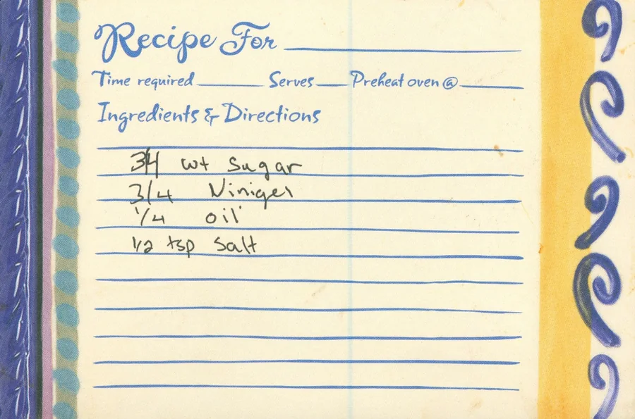 Scanned recipe card, page 1